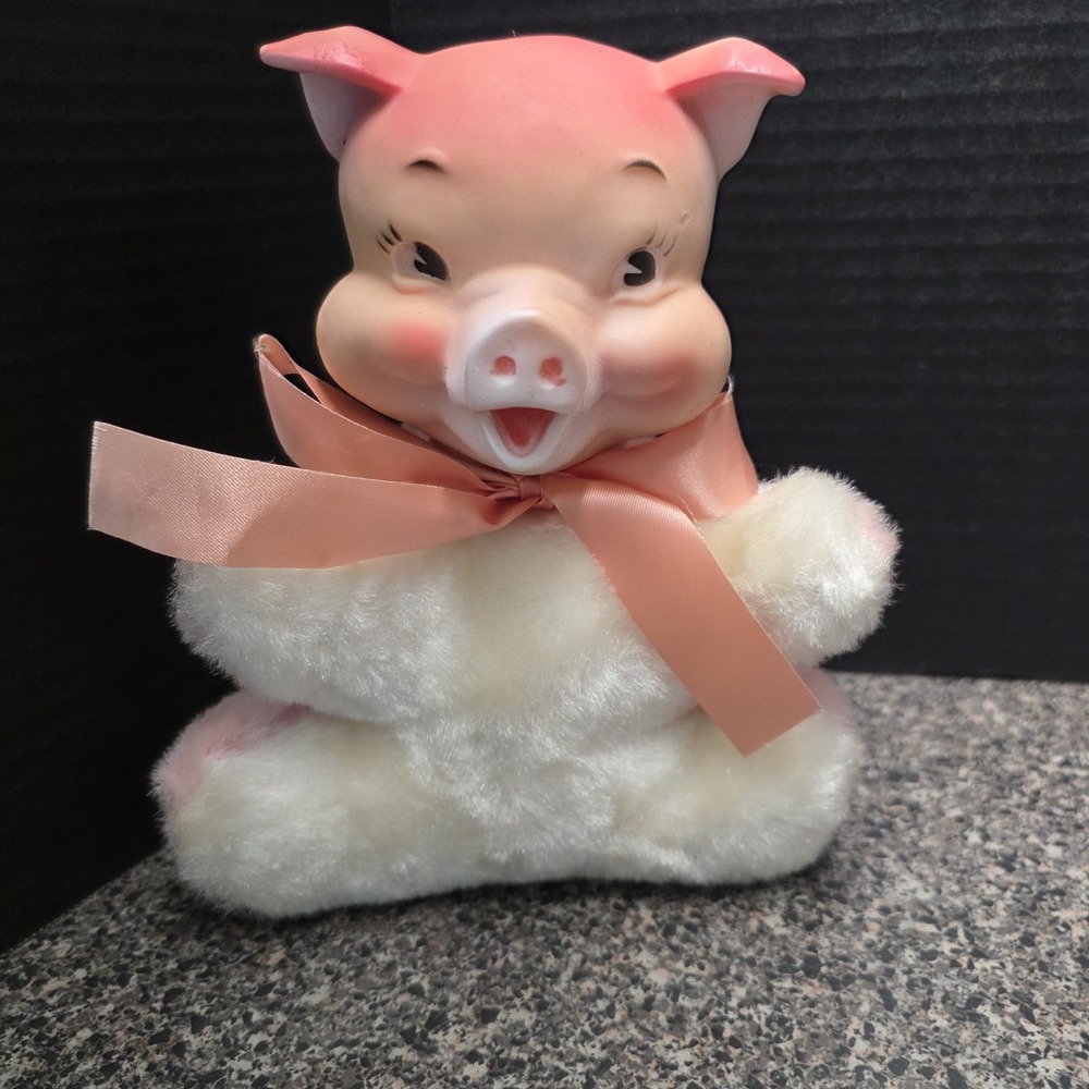 Vintage My Toy Pink Pig Rubber Face Plush Stuffed Animal 1950s